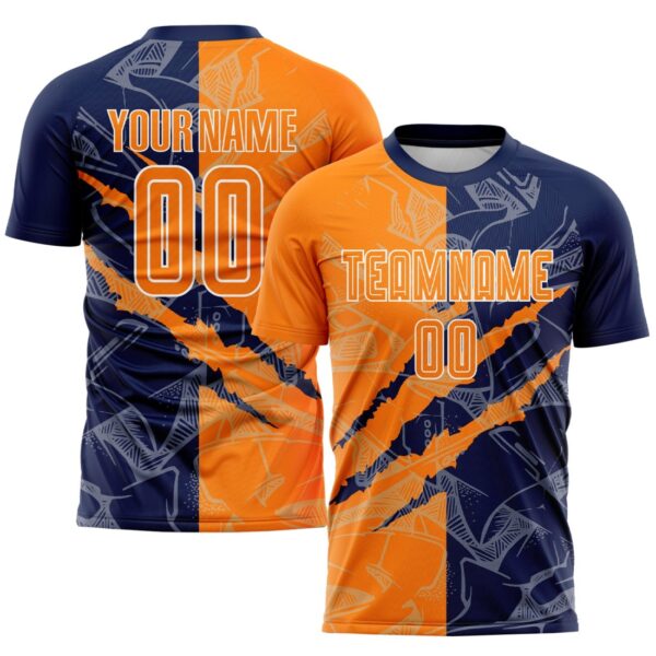Benutzerdefinierte Graffiti Muster Bay Orange-Navy Scratch Sublimation Fußball Uniform Trikot – Bild 1