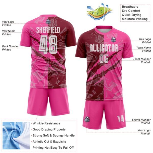 Benutzerdefinierte Graffiti Muster Crimson-Pink Scratch Sublimation Fußball Uniform Jersey – Bild 5