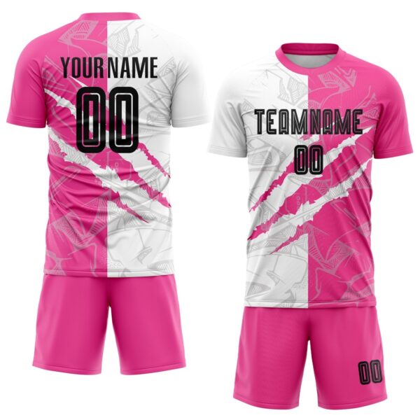 Benutzerdefinierte Graffiti Muster Schwarz-Rosa Scratch Sublimation Fußball Uniform Jersey – Bild 2