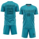 Custom Teal Black Geometric Pattern Sublimation Soccer Uniform Jersey – Bild 2