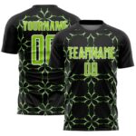 Custom Black Neon Green-White Damask Pattern Sublimation Soccer Uniform