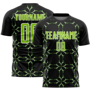 Custom Black Neon Green-White Damask Pattern Sublimation Soccer Uniform