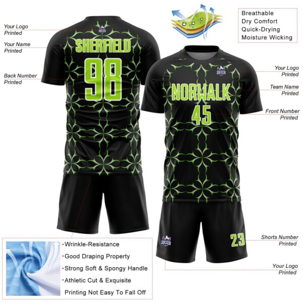 Custom Black Neon Green-White Damask Pattern Sublimation Soccer Uniform – Bild 5